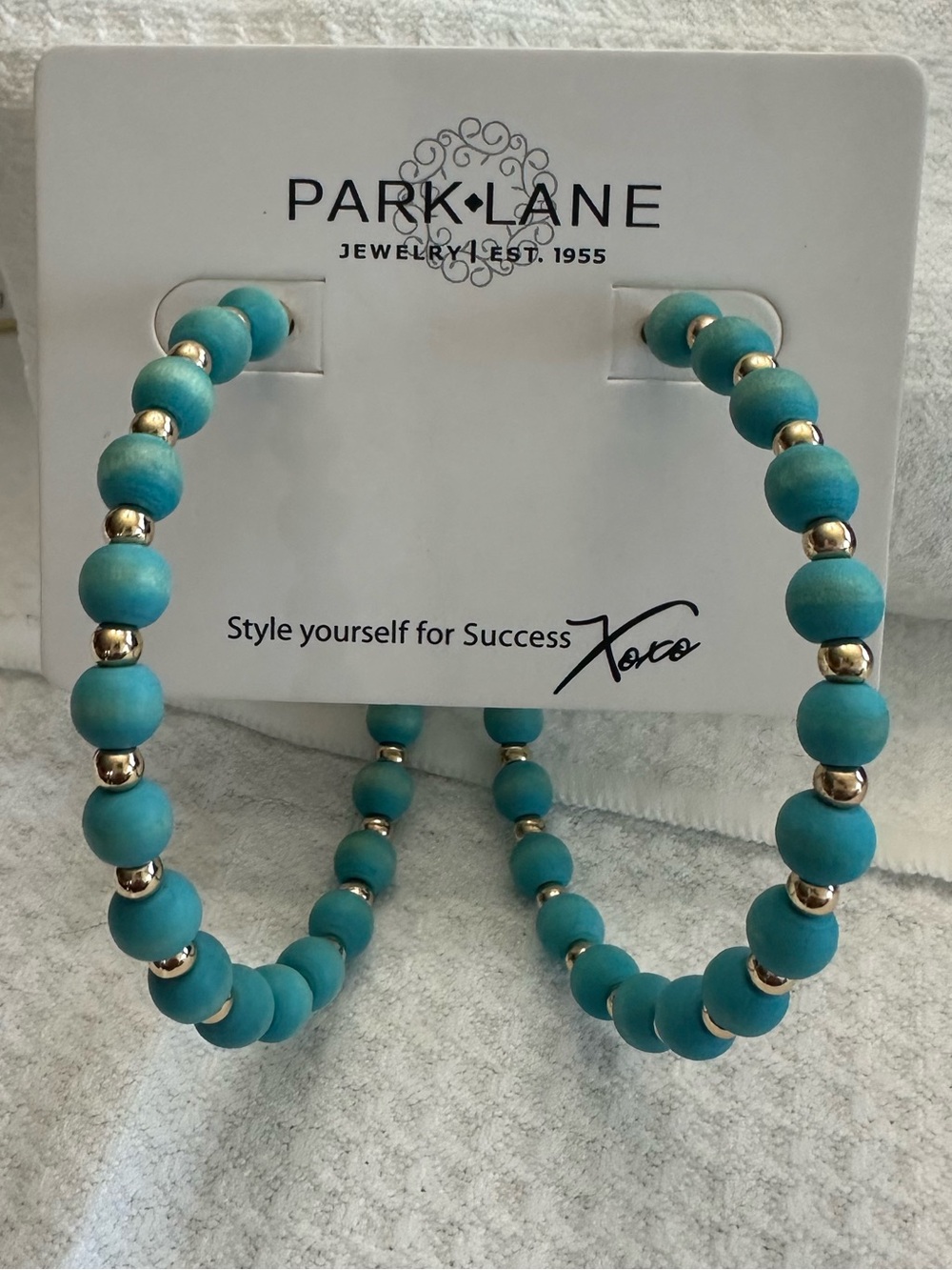 Park Lane Turquoise Beaded Hoop Earrings with Gold Accents